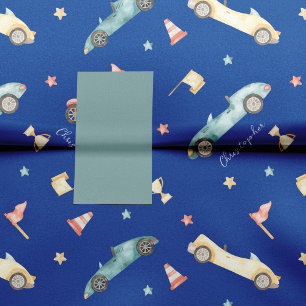 Little Boy Racing Car Waterverf Pattern on Blue Tissuepapier