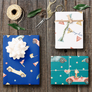 Little Boy Racing Waterverf Pattern Birthday Inpakpapier Vel