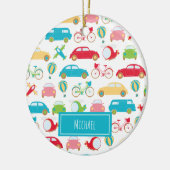 Little Boy Vehicle Pattern met First Name Kerstman Keramisch Ornament (Links)