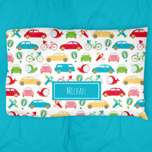 Little Boy Vehicle Pattern met voornaam Kussensloop