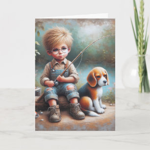 Little Boy Vist Verjaardag Kaart