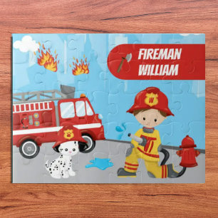 Little Boy's Cartoon Fireman met First Name Legpuzzel