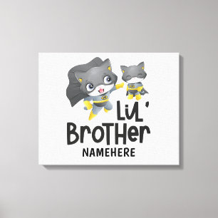 Little Brother Superhero Cat Custom Name Canvas Afdruk