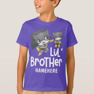 Little Brother Superhero Cat Custom Name T-shirt