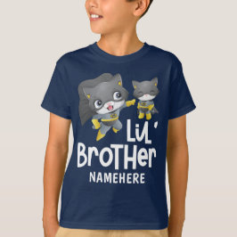 Little Brother Superhero Cat Custom Name T-shirt