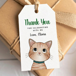 Little brown cat thank you for coming Gift Tag Cadeaulabel