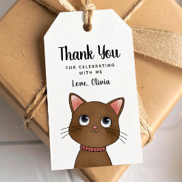 Little brown cat thank you Gift Tag Cadeaulabel