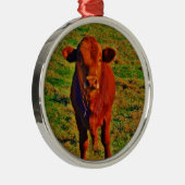 Little Brown Koe Bright Green Grass Metalen Ornament (Rechts)