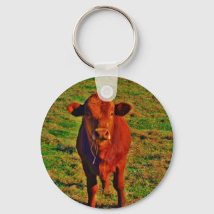 Little Brown Koe Bright Green Grass Sleutelhanger