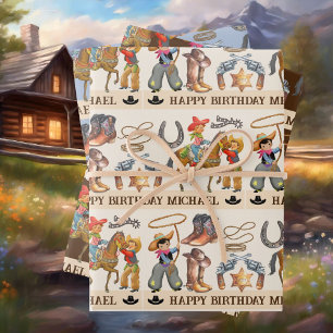 Little Buckaroo Cowboy Add Child's Name 3 Inpakpapier Vel