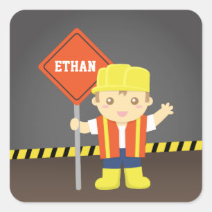 Little Builder Boy Bouw Thema Vierkante Sticker
