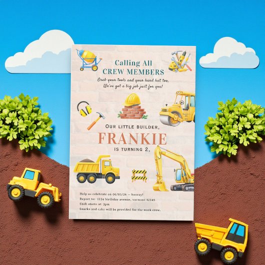 Little Builder Construction Party Invitation Kaart