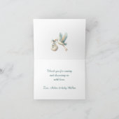 Little Bundle Blue Ooievaar Baby shower Bedankkaart (Binnen)