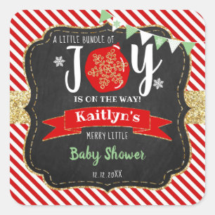 "Little Bundle of Joy" kerstBaby shower Vierkante Sticker