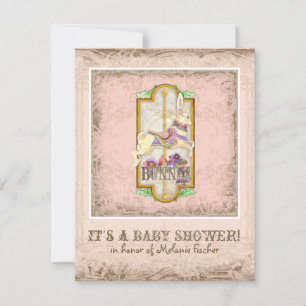 Little Bunny Baby Meisje Circus Carrousel Kunst Kaart