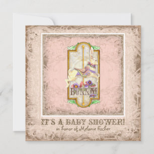 Little Bunny Baby Meisje Circus Carrousel Kunst Kaart