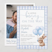 Little Bunny Blue Baby shower Foto QR-code Kaart (Voorkant / Achterkant)