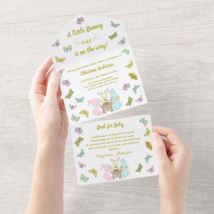 Little Bunny Butterfly One Birthday Baby shower All In One Uitnodiging