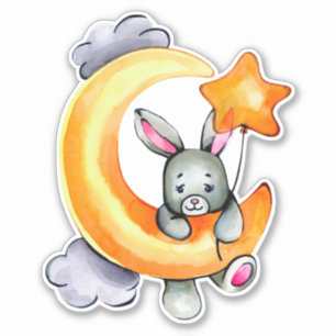 Little Bunny Cute Animal Oranje Grey Sticker
