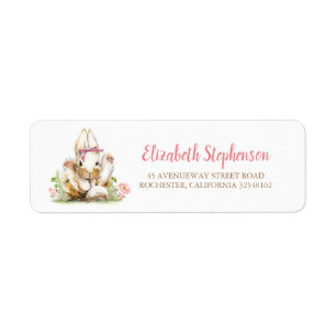 Little Bunny Cute Pink Floral Etiket