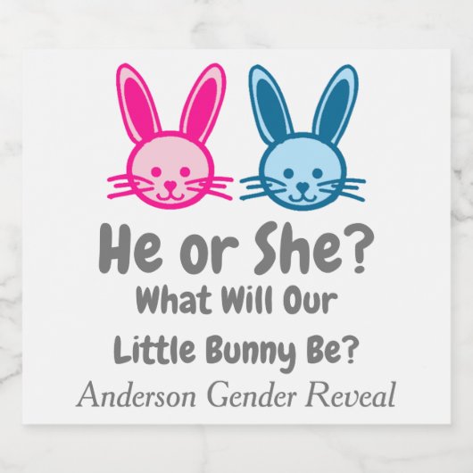 Little Bunny Gender onthulling Sparkling Wijnetiket (Enkel label)