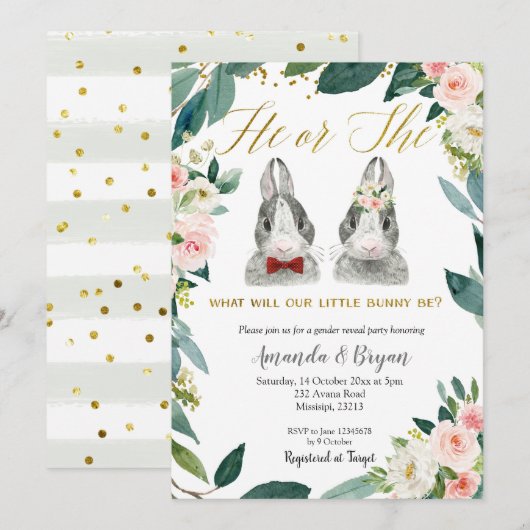 Little Bunny Genre Reveillez fête Invitation (Devant / Derrière)