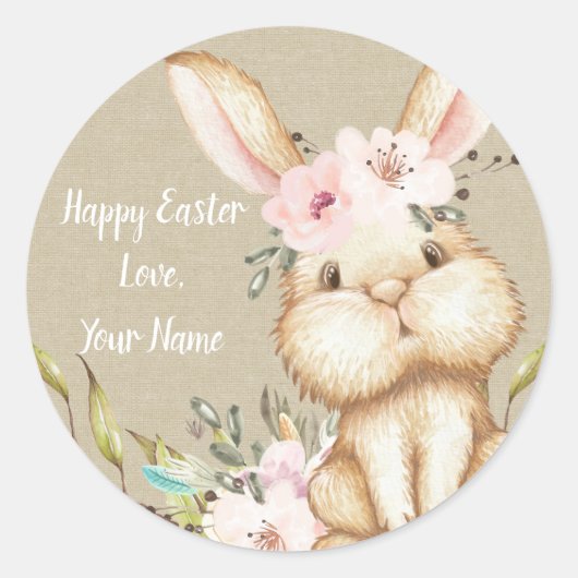 Little Bunny Happy Easter gepersonaliseerd Ronde Sticker (Voorkant)