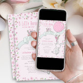 Little Bunny met Balloon Cute Girl Baby shower Kaart