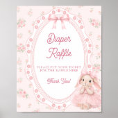 Little Bunny Pink Bow Baby Shower Diaper Raffle Poster (Voorkant)
