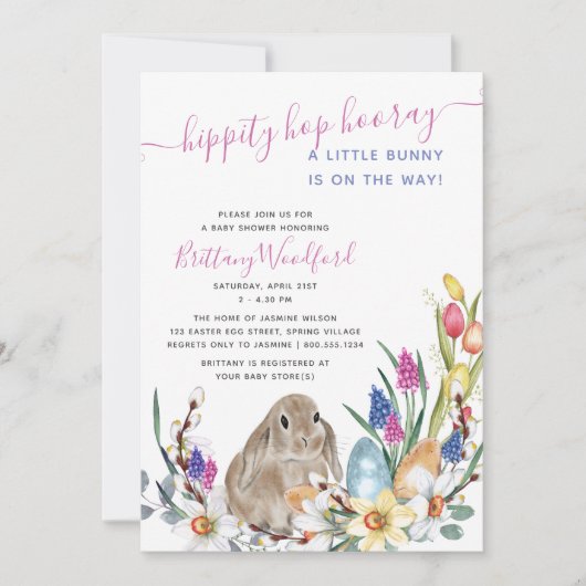 Little Bunny Rabbit en Spring Flower Baby shower Kaart (Voorkant)