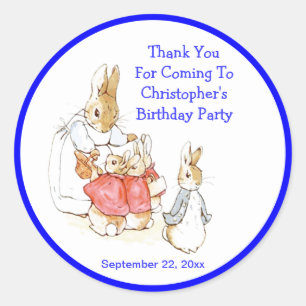 Little Bunny Rabbits Baby Boy Verjaardag Dank u Ronde Sticker