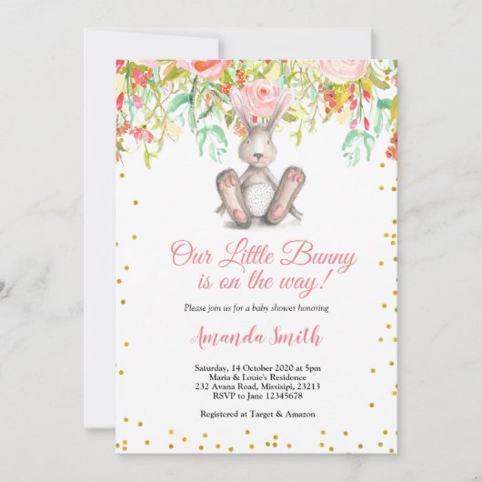 Little Bunny Spring Baby shower Uitnodiging (Voorkant)