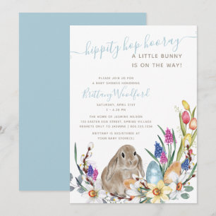 Little Bunny Spring Flower and Rabbit Baby shower Kaart