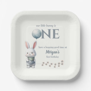 Little Bunny Turning One Blue Boys 1st Birthday Papieren Bordje