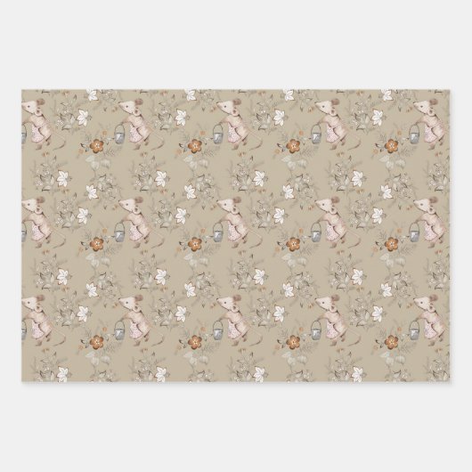 Little Busy Brown Mice Baby Inpakpapier Vel (Voorkant)