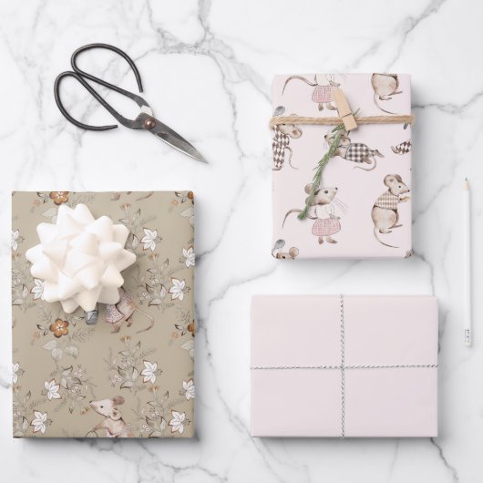 Little Busy Brown Mice Baby Inpakpapier Vel (Voorkant)