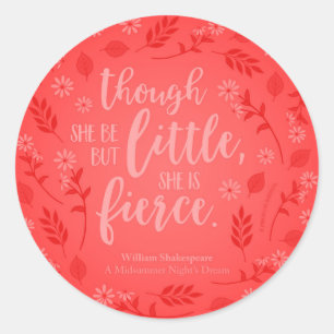 Little but Fierce William Shakespeare Red Floral Ronde Sticker