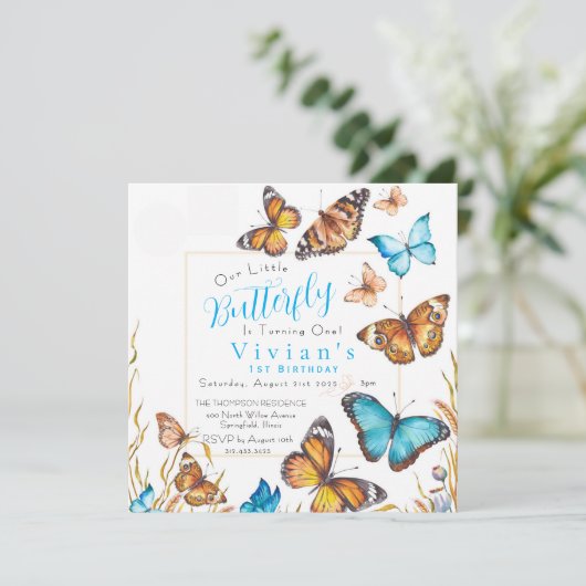 Little Butterfly 1er anniversaire Invitation (Debout devant)