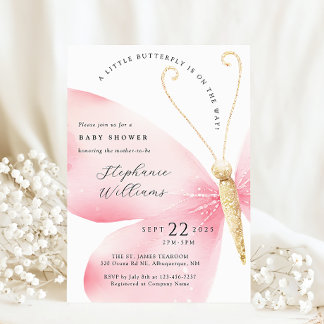 Little Butterfly Girl Baby shower Kaart