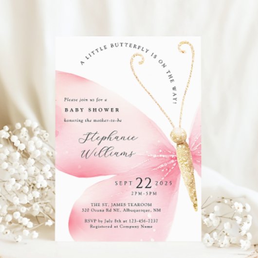 Little Butterfly Girl Baby shower Kaart