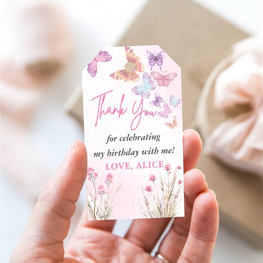 Little Butterfly Meadow Wildflowers Verjaardagsfee Cadeaulabel