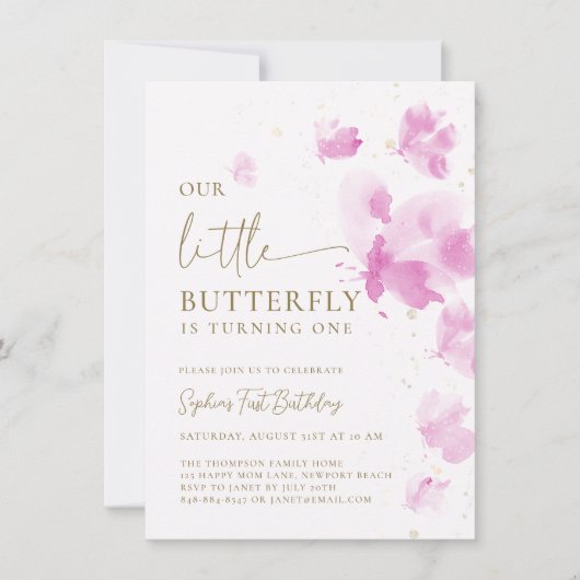 Little Butterfly Pink Budget 1e verjaardag Kaart (Voorkant)