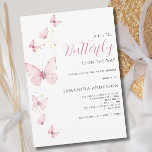 Little Butterfly Pink Girl Baby shower Kaart
