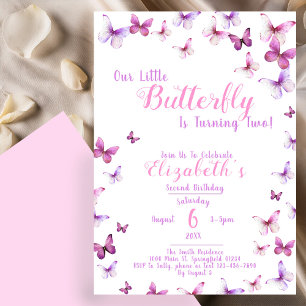 Little Butterfly Tweede Verjaardag Pink Girl Kaart