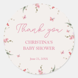Little Butterfly Waterverf Baby shower dank u Ronde Sticker
