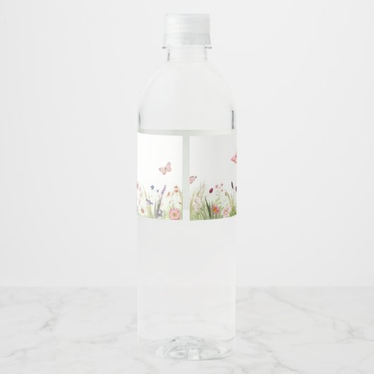 Little Butterfly Wildflower Baby shower Waterfles Etiket (Achterkant)