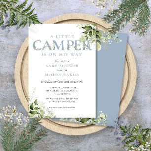 Little Camper Dusty Blue Greenery Baby shower Kaart