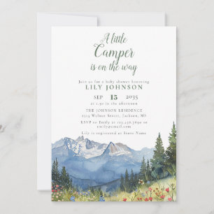 Little Camper Mountain All In One QR Baby Shower Kaart