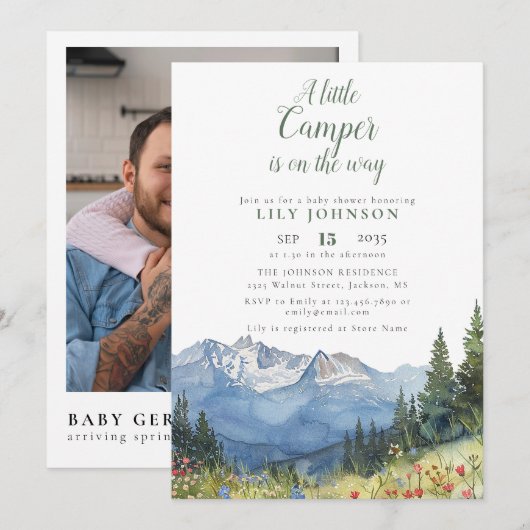 Little Camper Mountain Baby shower Foto QR-code Kaart (Voorkant / Achterkant)
