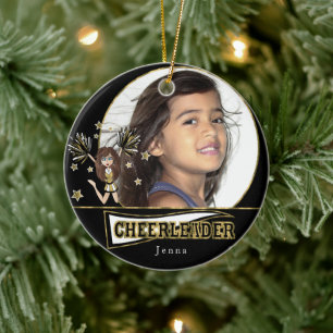 Little Cheerleader 📣- DIY Photo - Black and Gold Keramisch Ornament